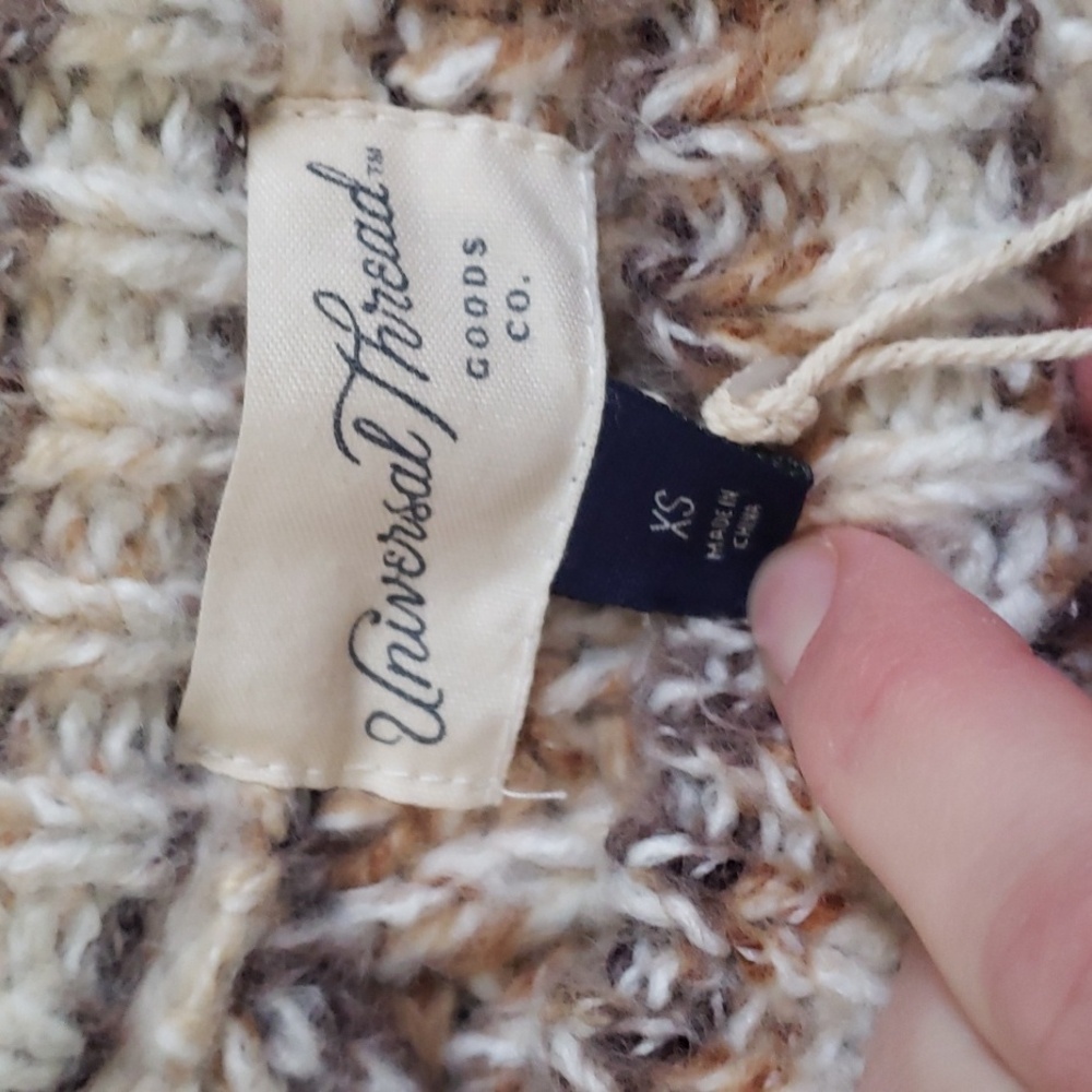 Universal Thread XS Brown Cream Chunky Knit Crop Sweater Wide Sleeve - Picture 2 of 4